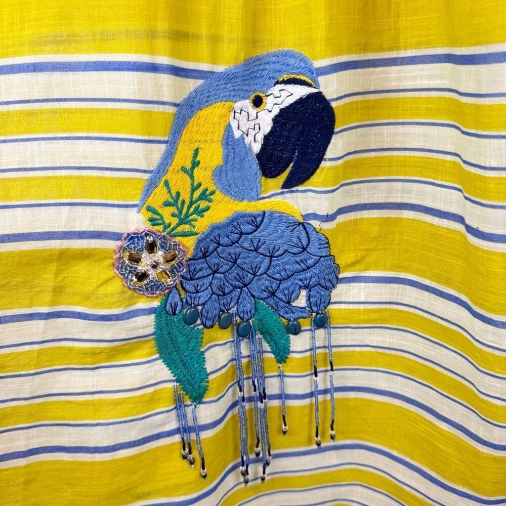 Celandine Sz L Copacabana Midi Skirt Rio Sunshine Stripe Parrot Anthropologie - Picture 3 of 7